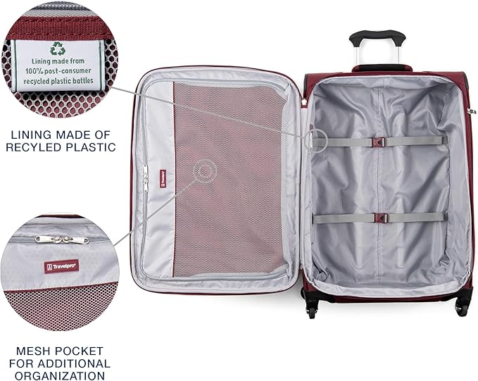 Travelpro Maxlite 5 Softside Expandable Luggage with 4 Spinner Wheels, Lightweight Suitcase, Men and Women, Burgundy, 2-Piece Set (21/25)