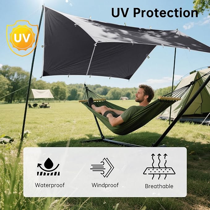 FREE SOLDIER Waterproof Portable Tarp Multifunctional Outdoor Camping Traveling Awning Backpacking Tarp for Shelter Rain (Gray 10×10.5ft)