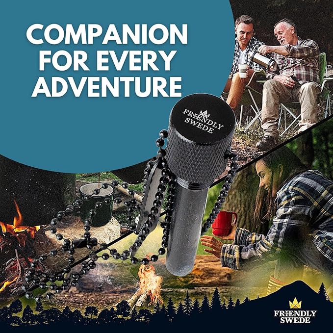 The Friendly Swede XL Ferro Rod Fire Starter Tool — Flint and Steel Fire Starter Survival Tool w/Large Ferro Rod; Weatherproof Firestarter for Camping & Hiking; Flint and Steel Kit w/Cylinder Case