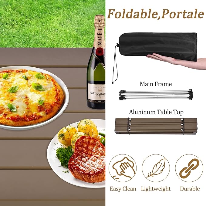 Grope Small Folding Camping Table with Aluminum Table Top, Beach Table for Sand with Carrying Bag,Prefect for Outdoor, Picnic, BBQ, Cooking, Festival (Coffee-M)