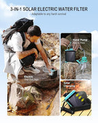 3-in-1 Solar Electric Water Filter with Hand Pump - Camping Water Filtration System Survival, Portable Water Purifier with Emergency Light, Survival Kit for Backpacking, Birthday Gifts for Men