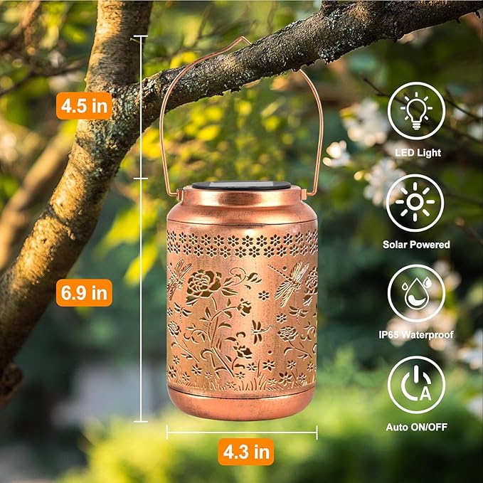 Solar Lanterns Outdoor Waterproof, Dragonfly Garden Decor for Yard Porch Lawn Patio Pathway, Hanging Solar Lights Birthday Gifts for Women Mom Grandma Sister Friend