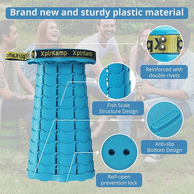 Upgraded Thickened Collapsible Stool, Portable Folding Stool Chair Lightweight But Sturdy Foldable Camping Stool, Retractable Telescopic Seat for Picnics Fishing Hiking BBQ (2, Lakeblue)