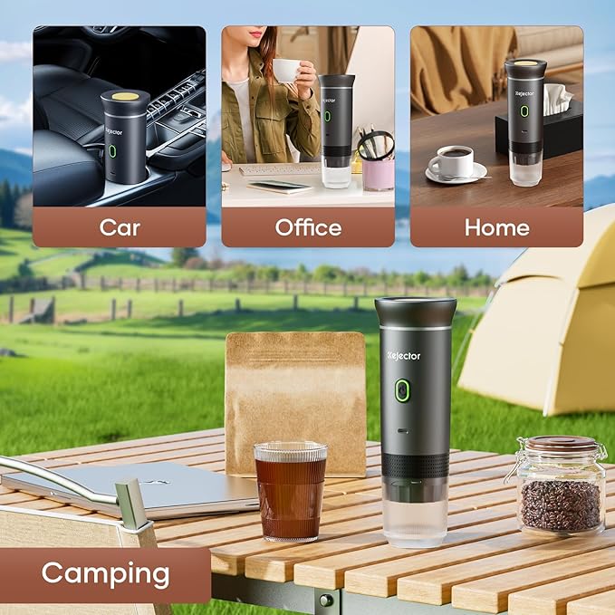 kejector Portable Coffee Maker Espresso Machine for Travel Nano Car Coffee Maker Compatible with Ground Coffee & NS Capsule for RV, Hiking Camping Office, Travel Espresso Maker Electric Gray