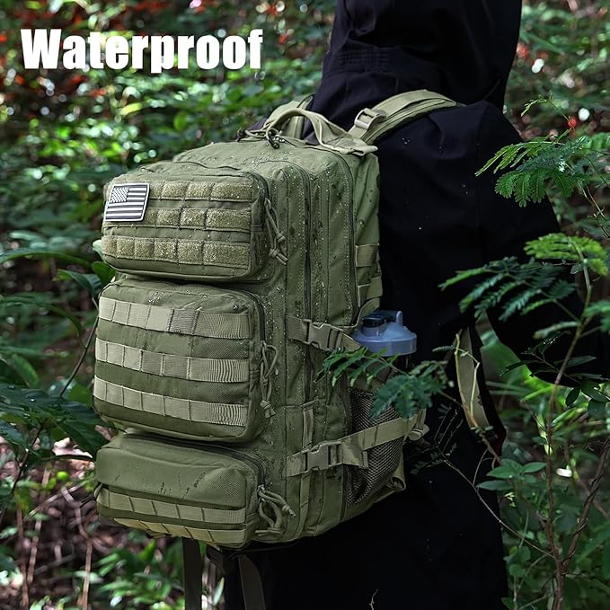Military Tactical Backpack 25L Day Backpack for Men Molle Army 3 Days Assault Pack Bug Out Bag Water Resistant and Heavy Duty Hiking Treeking Rucksack - Dark Green