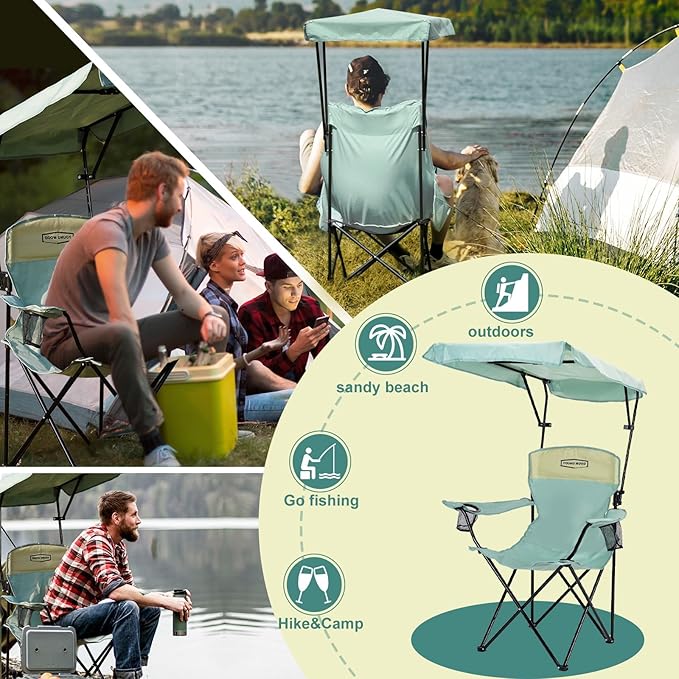 YOUNG WOOD Portable Camping Chair Beach Chair with Shade Canopy, Fold Lightweight Oversized for All, Easy to Open and Close Without Installation, Side Pocket Design for All Outdoor Activities,Blue,2p