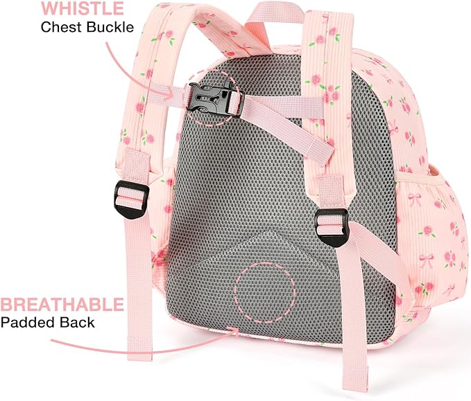 STEAMEDBUN Corduroy Kids Backpack for Girls and Boys 5-8: Girls Backpack for Elementary Kindergarten - 15 inch Cute Backpacks for Kids - Rose