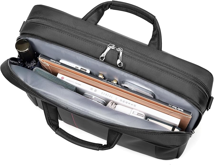 iDemoo ELITE 16 Inch Laptop Bag with Shoulder Strap - Jet Black - Laptop Briefcase, Expandable Water Resistant Laptop Shoulder Messenger Bag Durable Computer Case for Business/Travel/Men/Women