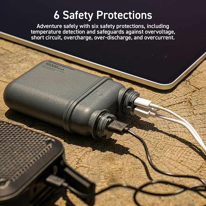 ELECOM NESTOUT Rugged Power Bank, 15000mAh Outdoor Charger, 32W USB C Fast Charging PD, Waterproof IP67, Heavy Duty Shockproof, Tactical Battery Pack for iPhone Tablet Hiking Camping Survival (Black)
