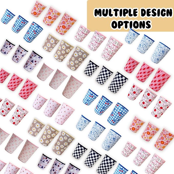 Reusable Insulated Neoprene Iced Coffee Cup Sleeve, Durable Drink Sleeve for Cold Beverages, Beverage Holder for Iced Coffee, Pink Flash