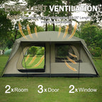 Vidalido 8-10 Person Camping Tent with 3 Door 2 Room Large Family Cabin Tents, Double Layer Waterproof Portable Glamping Tent, Big Tents for Outdoor Picnic Camping Hiking and Family Gathering