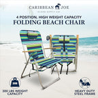 Caribbean Joe Folding Beach Chair, 4 Position Portable Backpack Foldable Camping Chair with Headrest, Cup Holder, and Wooden Armrests, 300 lb Capacity