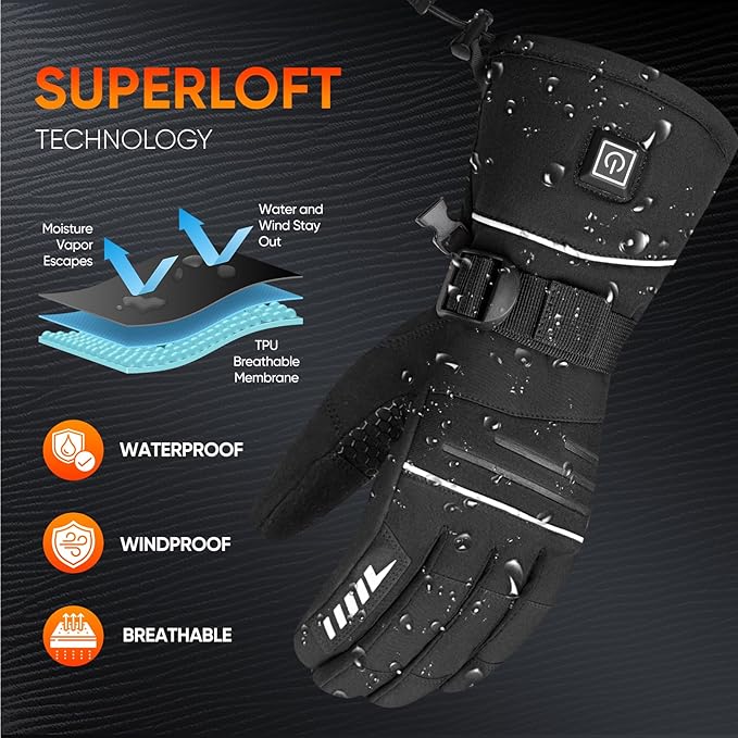 Heated Gloves for Men Women Rechargeable Waterproof Electric Motorcycle Gloves for SKI Snowboard Camping Hiking Camping
