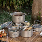 iBasingo 1.2L+1.8L+2.4L Titanium Pots Set with Lid Camping Cookware with Foldable Handle Portable Lightweight Cooking Kit Outdoor Kitchen Cooking Kit for Backpacking Hiking Picnic Fishing Ti2109C