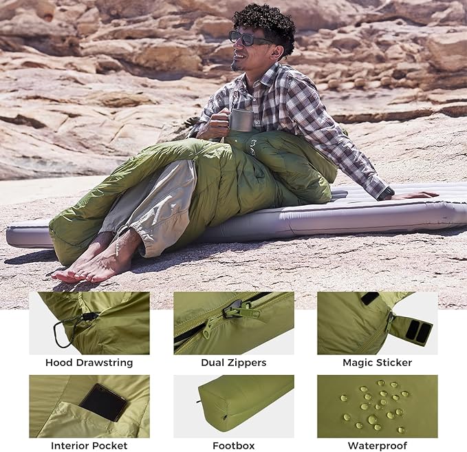ATEPA Down Sleeping Bag, 700FP Mummy Cold Weather Ultralight 3 Season Compact Packable Waterproof Sleeping Bag with Stuff Sack for Backpacking Camping Hiking Traveling