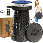 ALEVMOOM 2025 Upgraded XXL 19.7" Collapsible Stool with Cushion, 1000lbs Max Weight Heavy Duty Portable Telescoping Stool, Retractable Seat Folding Chair for Camping Fishing Hiking(Black-XXL)