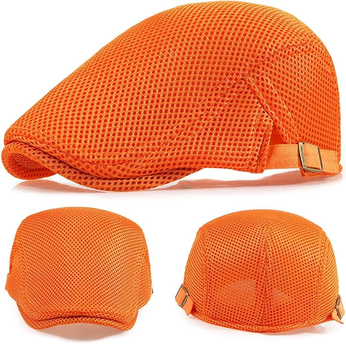 2 Pack Men's Mesh Cap Breathable Summer Newsboy Hat Adjustable Beret Ivy Cap Irish Cabbie Driving Hunting Hats