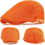 2 Pack Men's Mesh Cap Breathable Summer Newsboy Hat Adjustable Beret Ivy Cap Irish Cabbie Driving Hunting Hats