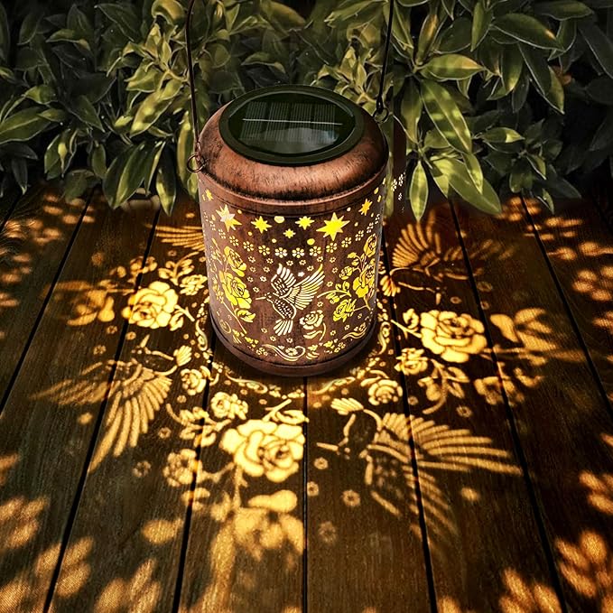 Solar Hummingbird Lanterns Outdoor Waterproof Birthday Gifts for Women Mom Grandma Garden Decor Hanging Solar Lights Metal Decoration Outside for Yard, Patio,Backyard,Porch
