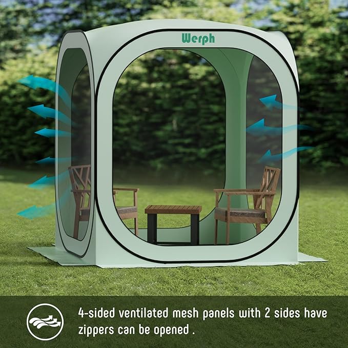 Pop Up Tent，Portable Canopy Tent with Mesh Mosquito Net, Screen House Room Canopy Shade Screen 6 x 6 FT with Carry Bag for Patio, Backyard, Sports & Outdoors Activities, Green