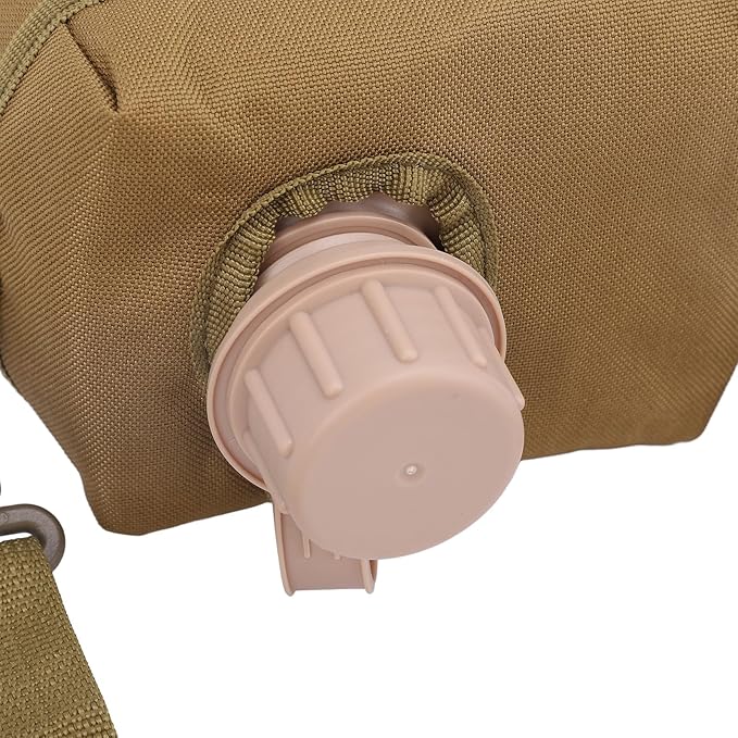 Outdoor - 2L Portable Water Canteen with Waist Bag, Multi Fuctional PVC Flat Camping for Surplus or Bushcraft Gear (Khaki)
