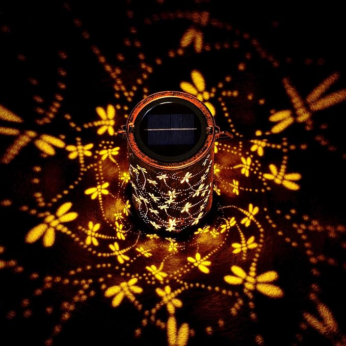 Homemory Dragonflies Solar Lanterns Lights Outdoor Waterproof, Hollowed-Out Metal Decor Lantern, Gifts for Women, LED Solar Lights Metal Decoration Outside for Yard, Patio, Backyard, Porch, Lawn