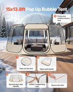 VEVOR Pop up Sports Tent, 8 Sizes Optional Clear Bubble Tent for 1-6 Person, Waterproof Outdoor Pod with Floor Mat & Top Cover, Garden Igloo Dome Tents Camping Shelter for Sports Watching