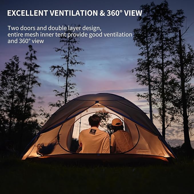 Naturehike Cloud River 2 Person 3 Person Backpacking Tent, Waterproof 2 Person 3 Person Tents for Camping, Double Layer Camping Tent
