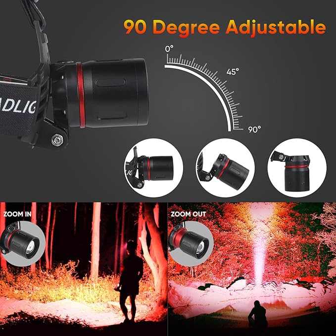 WINDFIRE Red Light Headlamp, Rechargeable Red Hunting Lights Headlight with 3 Lighting Modes, Zoomable, IPX4 Water Resistance Red Coyote Predator Light for Astronomy, Stargazing, Night Observation