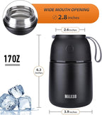 MAXSO Soup Thermo for Hot & Cold Food for Adults Kids, 17 oz Vacuum Insulated Steel Lunch Container Bento Box with Spoon, Leakproof Thermal Food Jar for School Office Travel - Black