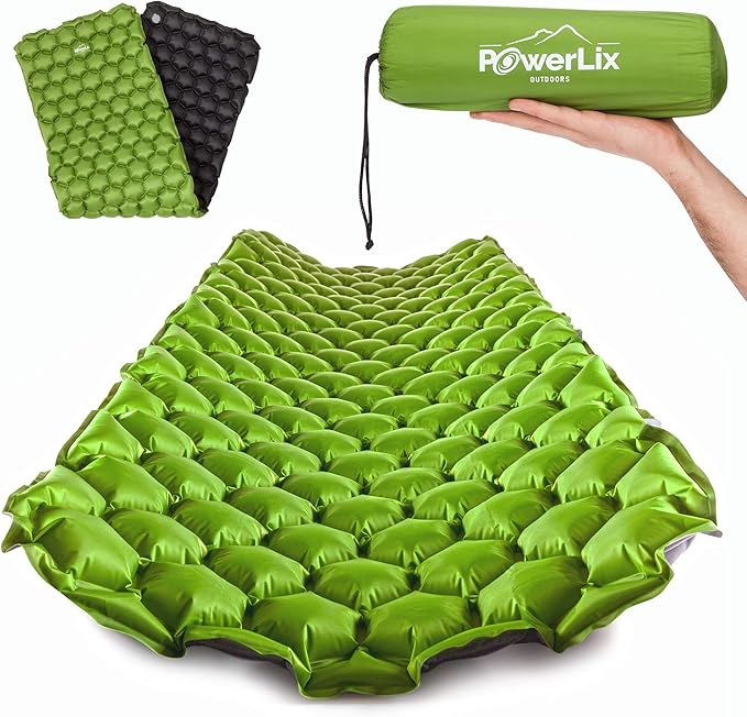 POWERLIX Ultralight Inflatable Camping Sleeping Pad - Camping Mattress Sleeping Mat for Backpacking, Hiking, Compact Lightweight Sleeping Pad for Camping, Inflation Bag/Repair Kit Included
