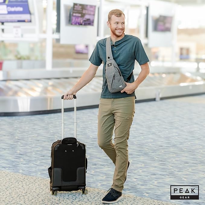 Peak Gear Travel Sling Bag. Compact Crossbody Bag | Lighter and Smaller than a Backpack | Lifetime Lost & Found ID Tag