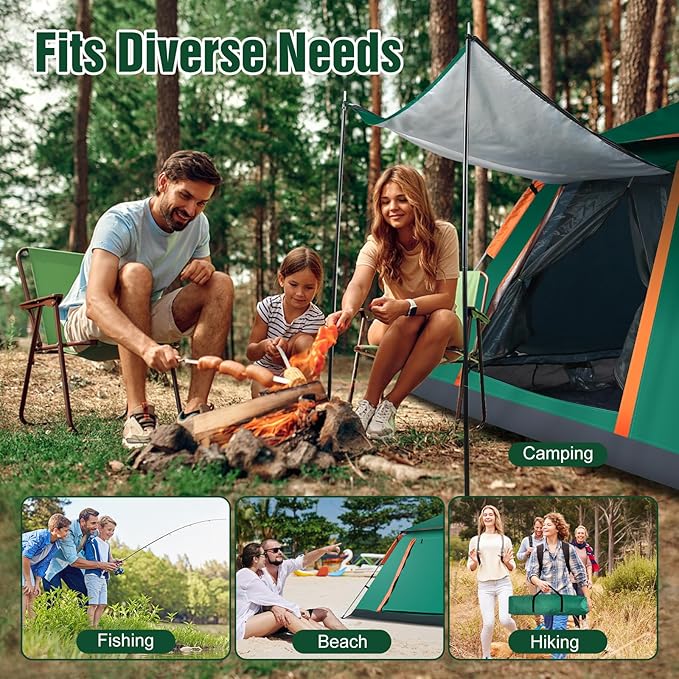 Tents for Camping 4-5 Person with Rainfly, Family Camping Tents Waterproof Windproof with 2 Large Mesh Windows Easy Setup, Outdoor Backpacking Tent for Hiking Climbing Adventure Backyard(Green)