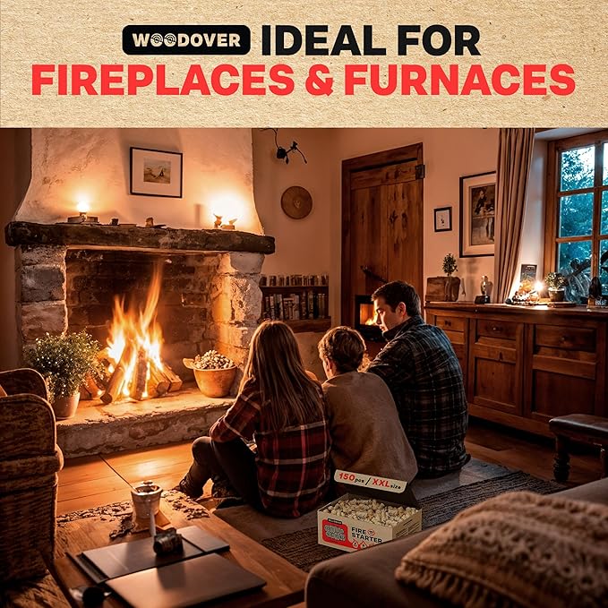 300 pcs Large Fire Starters for Fireplace, Natural Fire Starter for Campfires, for Wood Stove, BBQ, Grill, Pizza Oven, Outdoor Fire Pit, Chimney Charcoal Starter