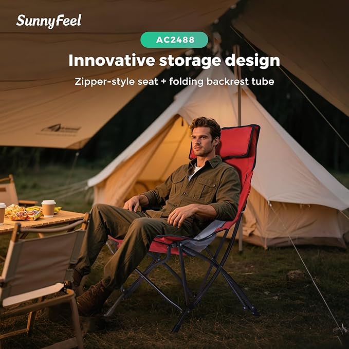 SUNNYFEEL High Back Camping Chair for Adults, 2 Pack Lightweight Camping Chair Support 250 lbs Heavy Duty Folding Chair Design Portable & Collapsible Camping Chairs for Outdoor, Camp, Beach, Picnic