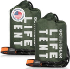 Go Time Gear Survival Life Tent • 2 Person Mylar Emergency Shelter Tube Tent + Paracord • All-Weather Protection for Camping, Hiking, & Survival Kits • Includes Emergency Whistle