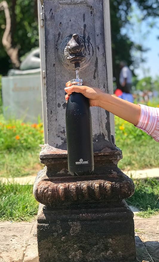 Greens Steel Stainless Steel Water Bottle - 25 oz, Black | Vacuum Insulated Double Wall with Screw Lid/Leak Proof | Thermal Travel Sports Canteen Coffee Flask