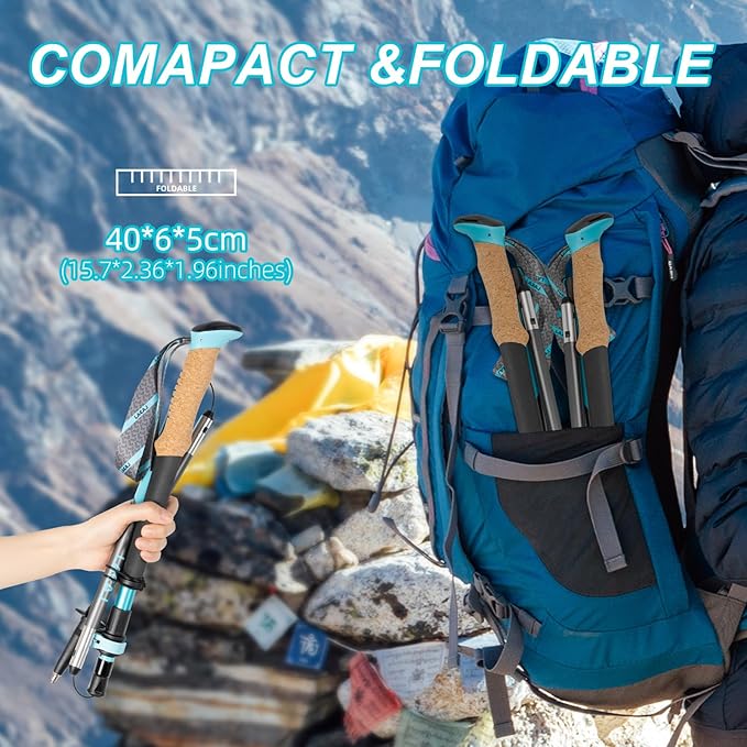 Trekking Poles, Collapsible Hiking Poles,Lightweight and Compact Walking Sticks with Adjustable Height for Men and Women