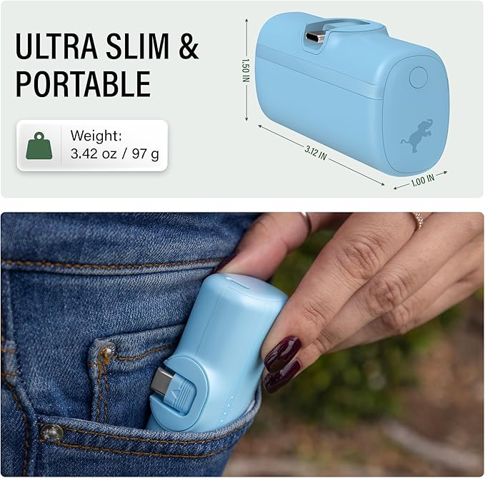 Nimble Bump 5K 20W Fast Charging Portable Charger with Foldable Built-in USBC Connector, Mini Travel Power Bank Battery Pack Compatible with iPhone, Samsung Galaxy, iPad, & USB-C Devices (Blue)