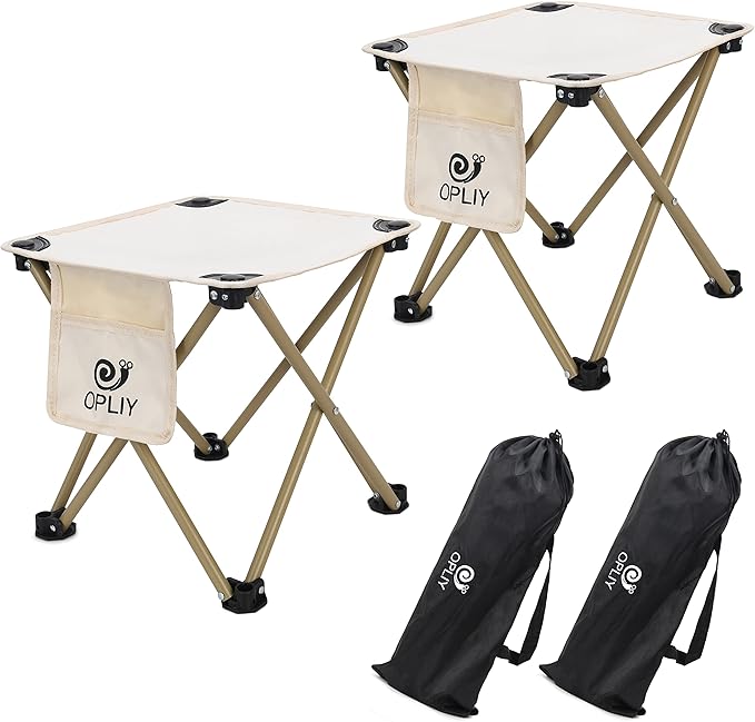 Opliy Camping Stool 2 Pack,13.5 Inch Portable Folding Stool for Outdoor Gardening and Beach Hiking Fishing,Foot Stool with Carry Bag (Khaki)