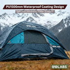 Golabs CT1 2 Person Camping Tent, Easy Set Up in 3 Mins, PU1500mm Waterproof w/Mesh Top & Door with Ventilation, Lightweight 4.4lbs Portable Family Tent with Carry Bag &Interior Storage Pockets &Hook