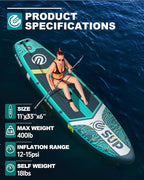 ESUP Inflatable Stand Up Paddle Board with Cup seat 33"/35" Wide Durable SUP, 11'/11'6" Stable Inflatable Paddle Boards for Adults & Youth of All Skill Levels