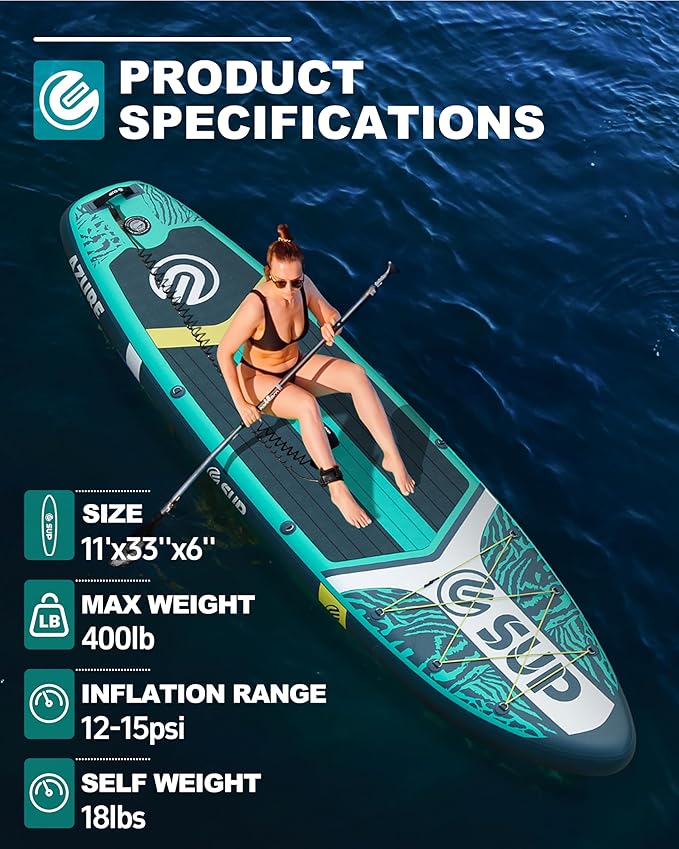 ESUP Inflatable Stand Up Paddle Board with Cup seat 33"/35" Wide Durable SUP, 11'/11'6" Stable Inflatable Paddle Boards for Adults & Youth of All Skill Levels