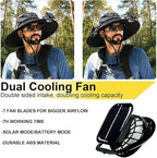 Outdoor Wide Brim Sun Hat with 2 Solar Fan for Men Women UPF50+ Outdoor Hiking Sun Protection Bucket Fishing&Cycling Hat