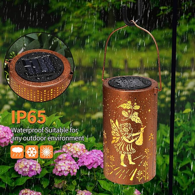 Solar Lanterns Outdoor Waterproof Flower Fairy Garden Decorations Gifts for Women Gifts for Mom Grandma Birthday Gifts Hanging Solar Lanterns Outdoor for Patio Decoration, Deck, Lawn, Passageway