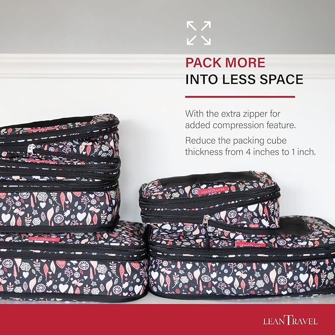Compression Packing Cubes for Travel Organizers with Double Zipper, LeanTravel