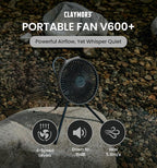 Claymore V600+ Warm Gray Rechargeable Portable Fan – 7,800mAh Battery, 4-Speed BLDC Ultra-Quiet Air Circulator USB-C Charging 32 Hrs Runtime Tripod Mountable Adjustable for Camping, Indoor, Outdoor