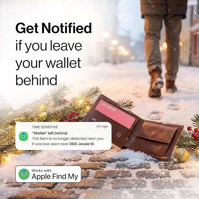 SPOTMINDERS Apple MFi Certified Wallet Tracker for Valentines Day Gifts for Women (iOS Only) Works with Apple Find My IP68 Rechargeable Tracking Card 0.07in Slim iPhone Item Finder for Luggage, Purse
