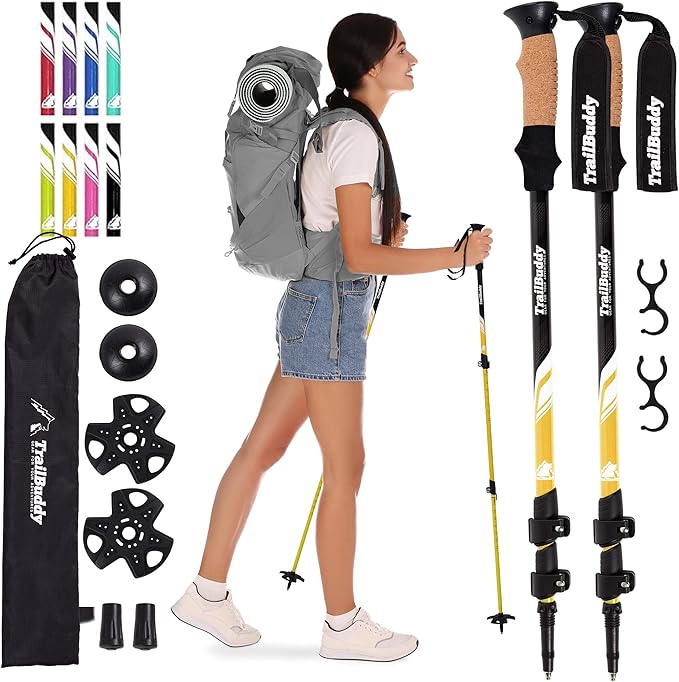 TrailBuddy Trekking Poles – Lightweight 7075 Aluminum Hiking Poles for Women, Men & Seniors – Collapsible Walking Sticks for Travel, Trails & Balance