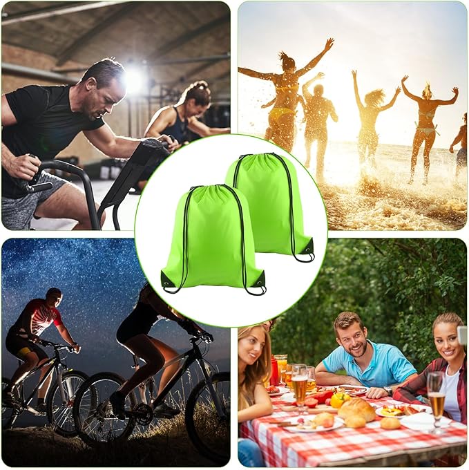 PLULON 6 Pcs Drawstring Bags Bulk Fluorescent Green Drawstring Backpack String Backpack Cinch Sack Sport Gym Backpack Bags for Yoga Traveling Outdoor Sports